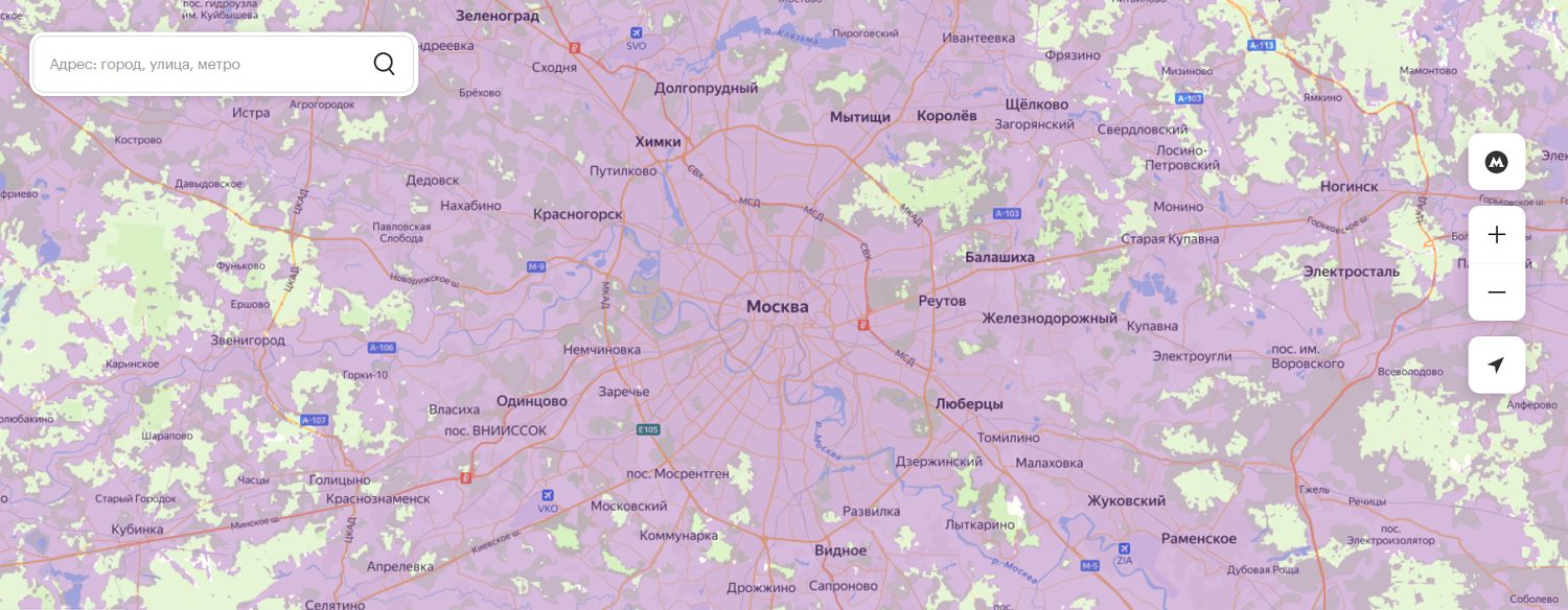 Карта покрытия 4G МегаФон в Московской области