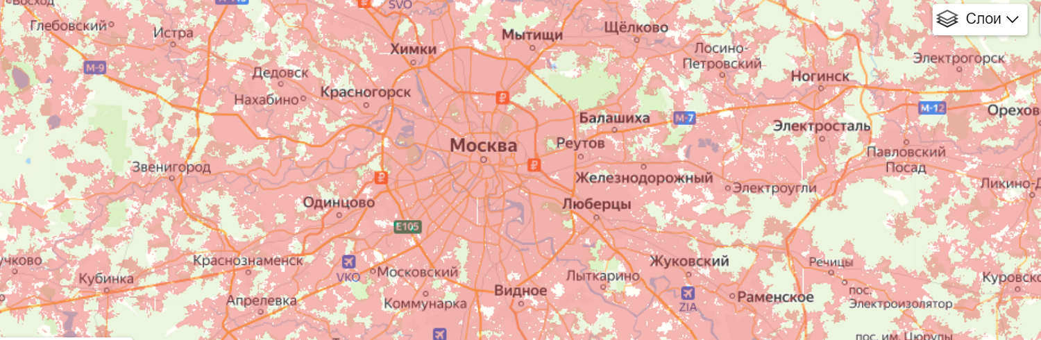 Карта покрытия 4G МТС в Московской области