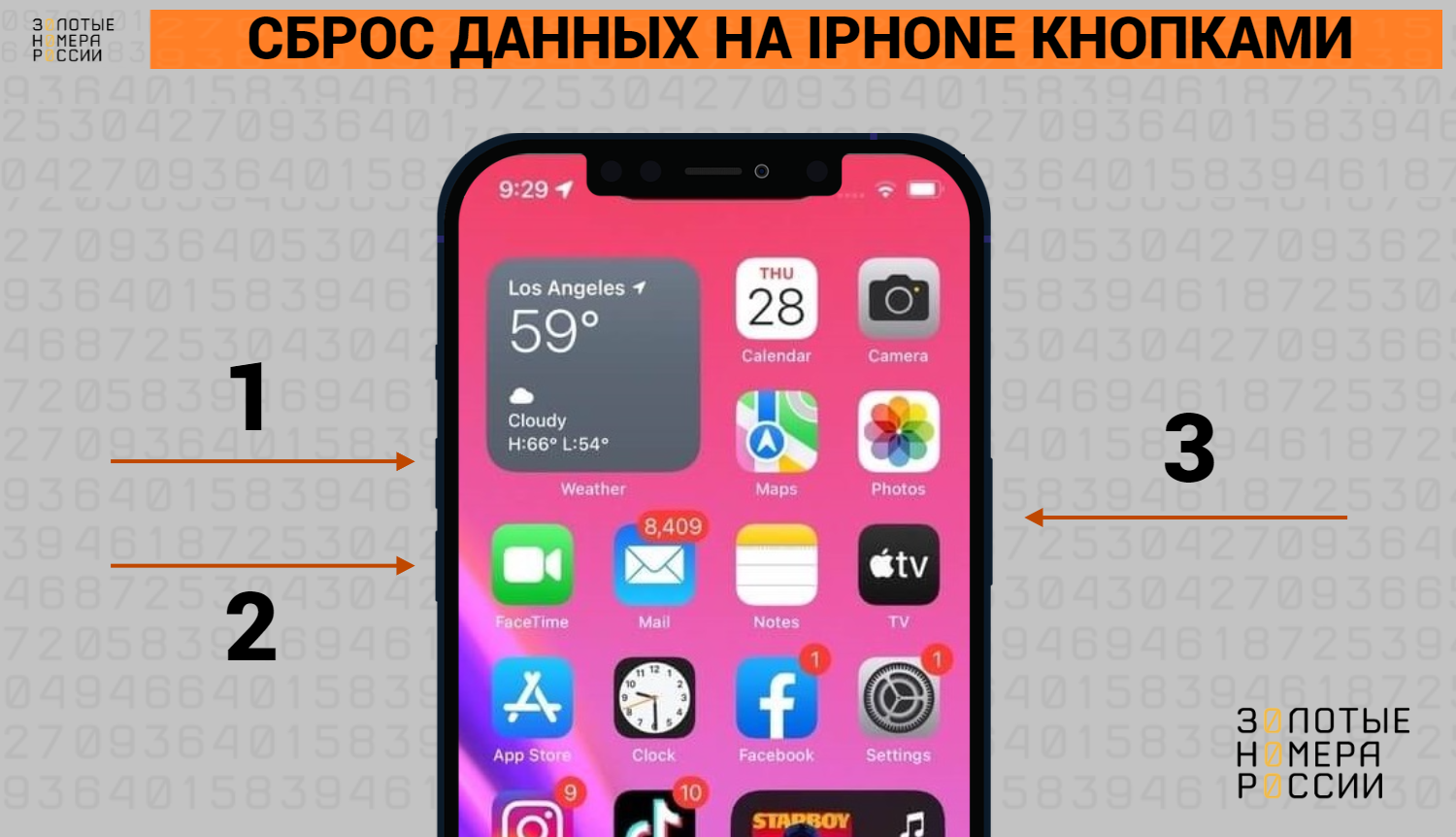 Сброс данных на iPhone с помощью кнопок