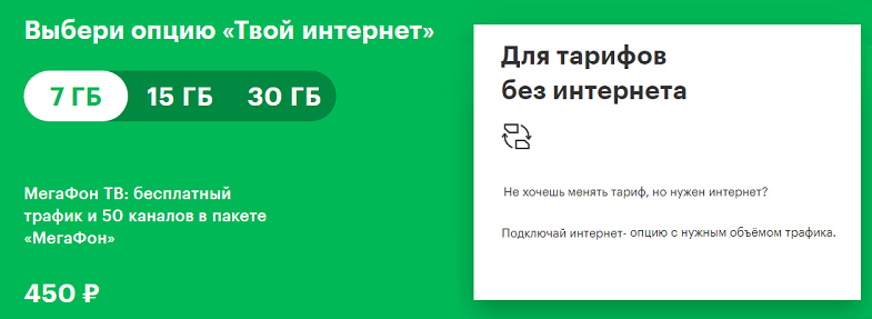 Интернет-опции МегаФон на тарифах для звонков