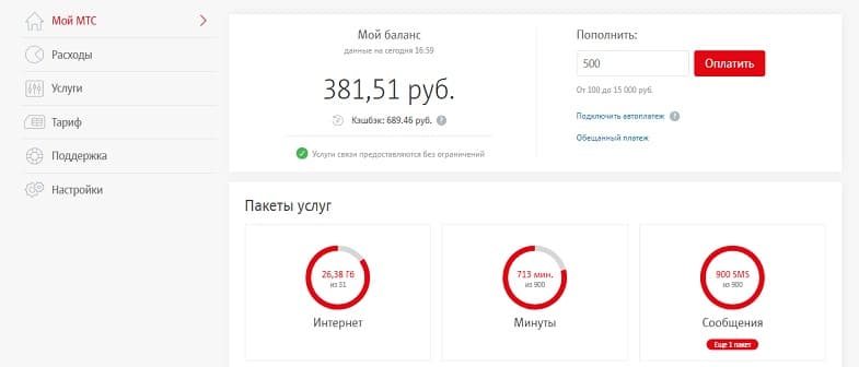 Управление счетом, услугами и тарифом в личном кабинете МТС