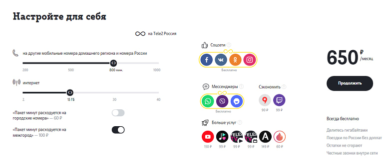 Как настроить под себя тариф Теле2