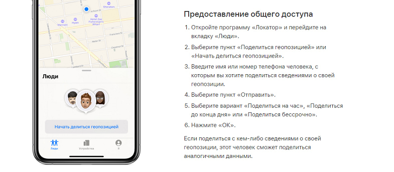 Предоставление семейного доступа в “Найти iPhone”