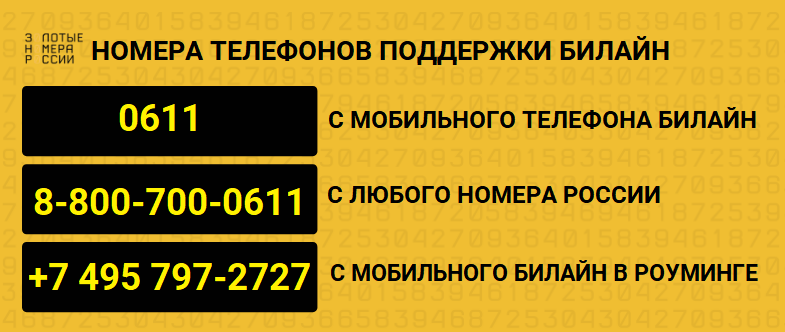 Бесплатные номера поддержки клиентов Билайн