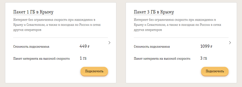 Пакеты интернета в Крыму от Билайн