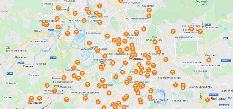 Карта фитнес-клубов в Москве, где доступно GoGym<br>