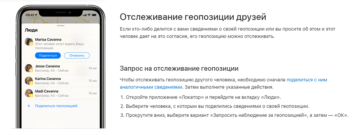 Отслеживание местоположения друзей&nbsp; iPhone