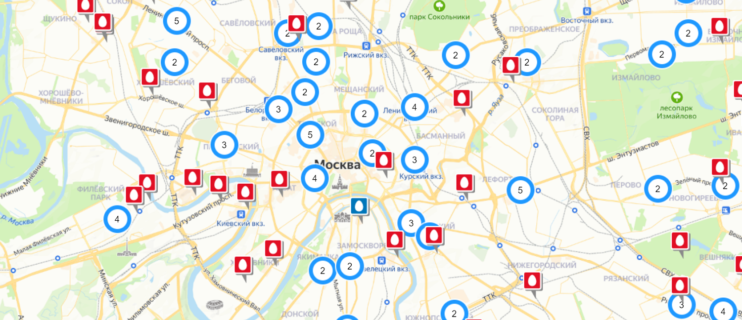 Карта офисов МГТС и МТС в Москве