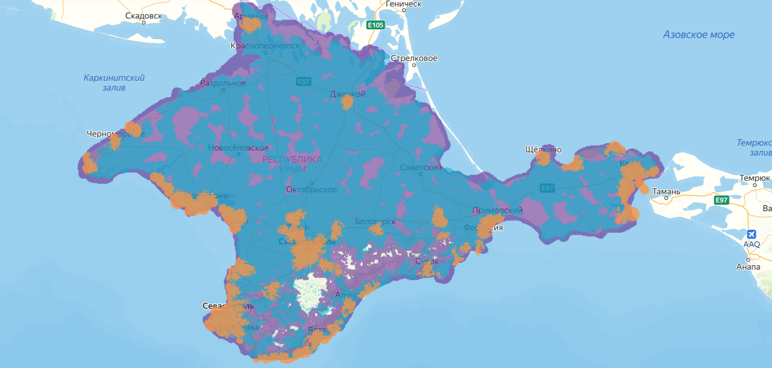 Карта покрытия крымского оператора