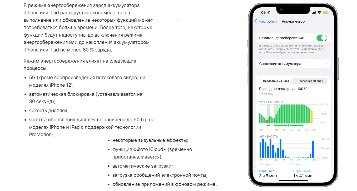 Режим энергосбережения на iPhone