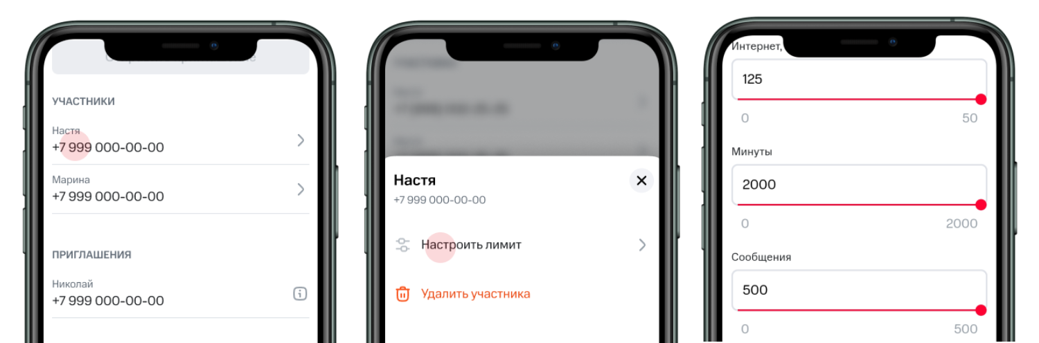 Как установить лимиты участникам "Группы Семья+"