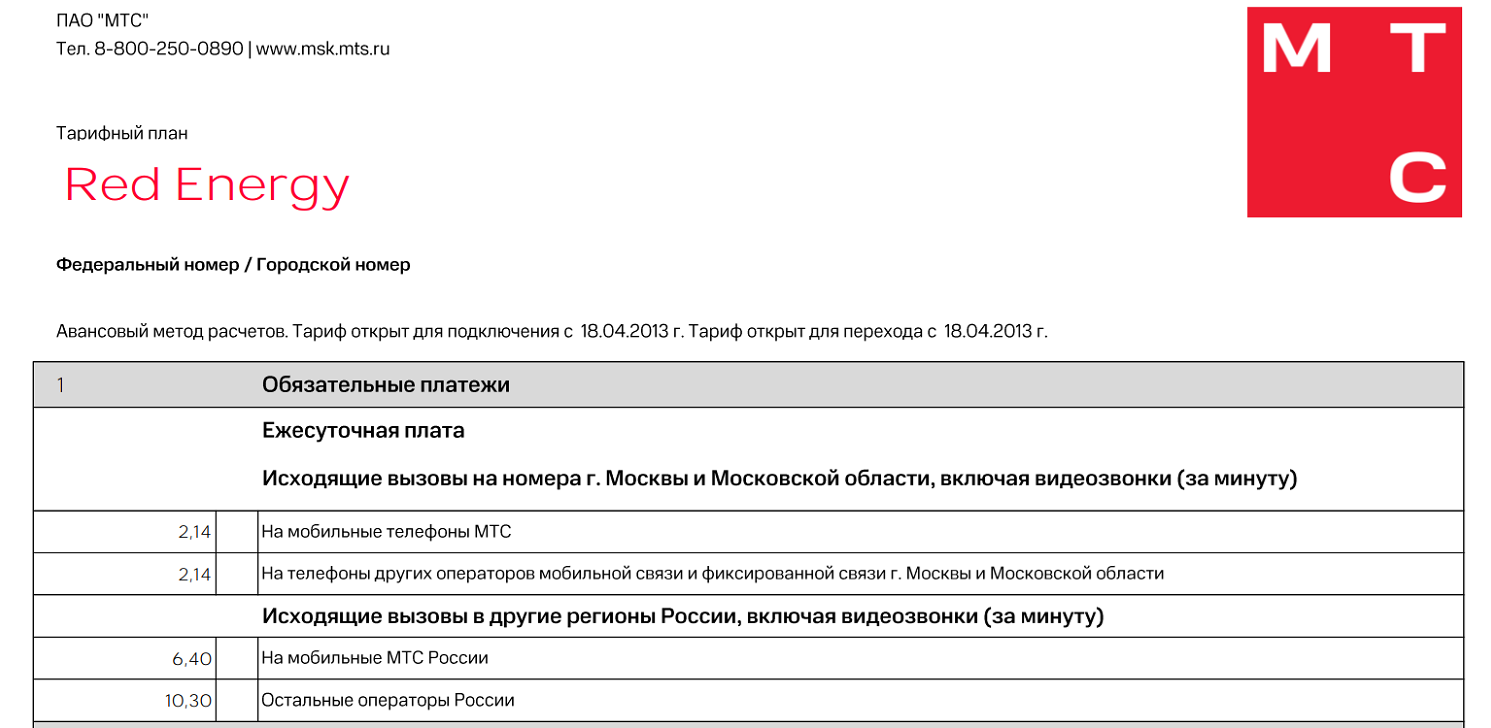 Самый дешевый тариф МТС "Red Energy"<br>