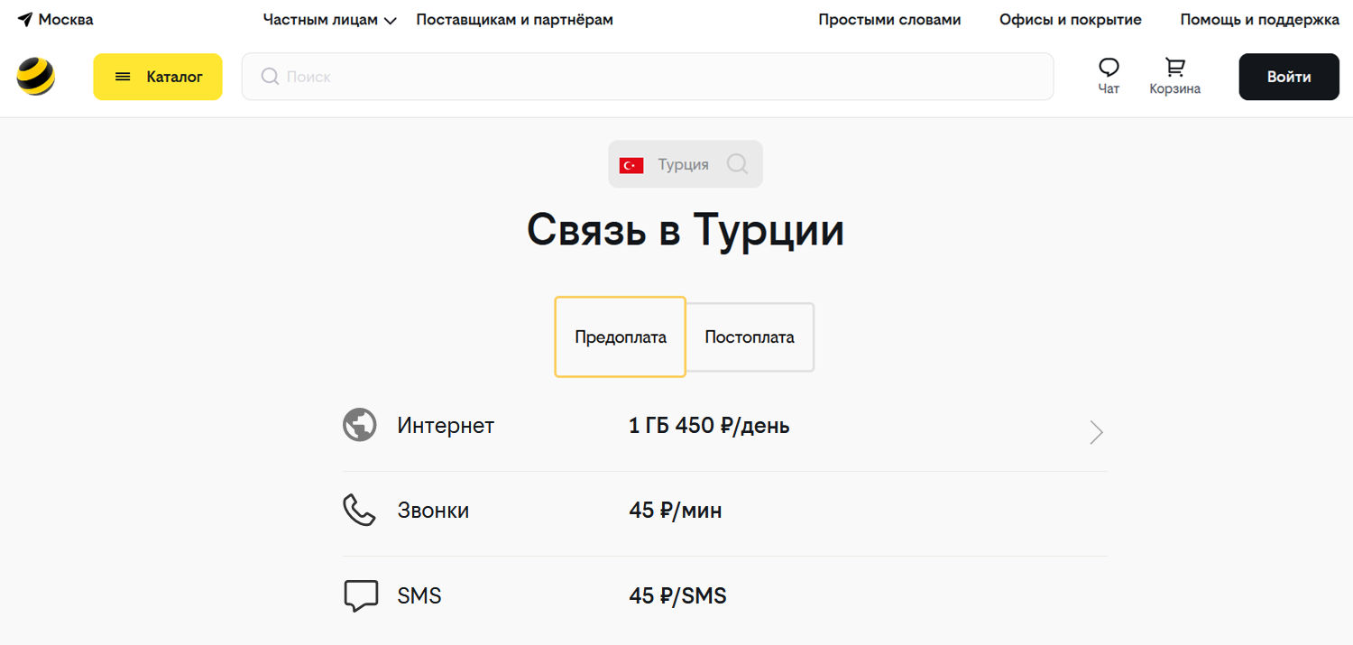 Базовые условия билайн на роуминг в Турции