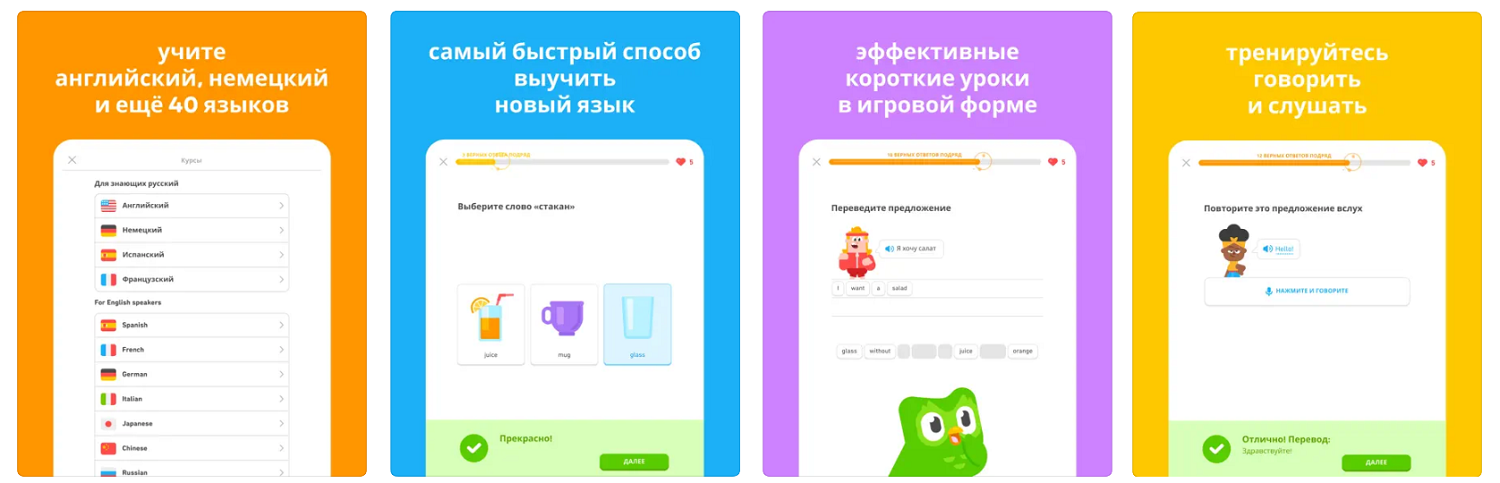 Приложение для изучения языков Duolingo