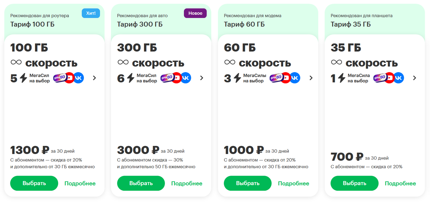 Тарифы МегаФон для модемов и роутеров<br>