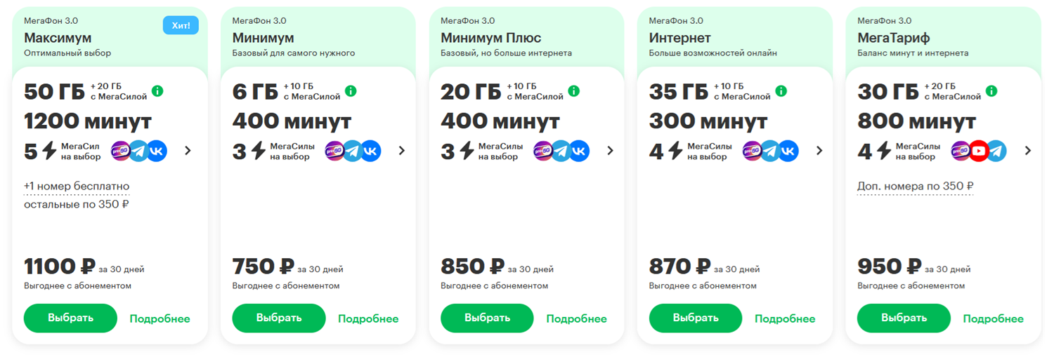 Тарифы для смартфона от МегаФона