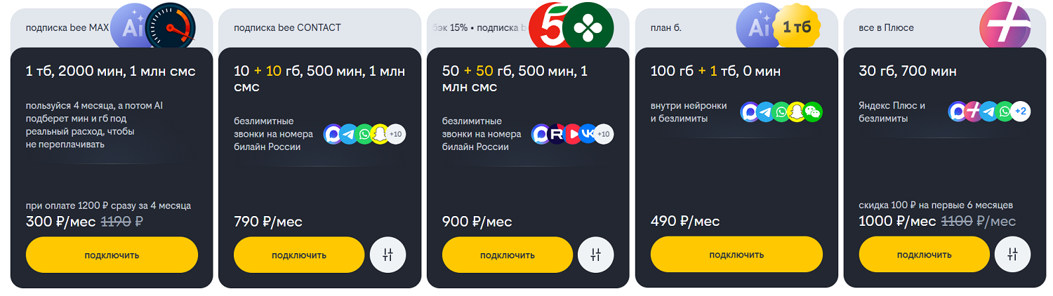 Новые тарифы и подписки на связь от билайн