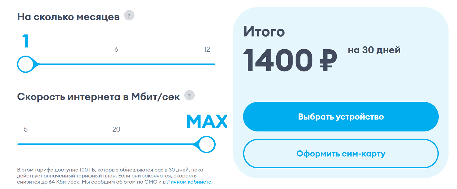 Тарифы на интернет для модема от Yota