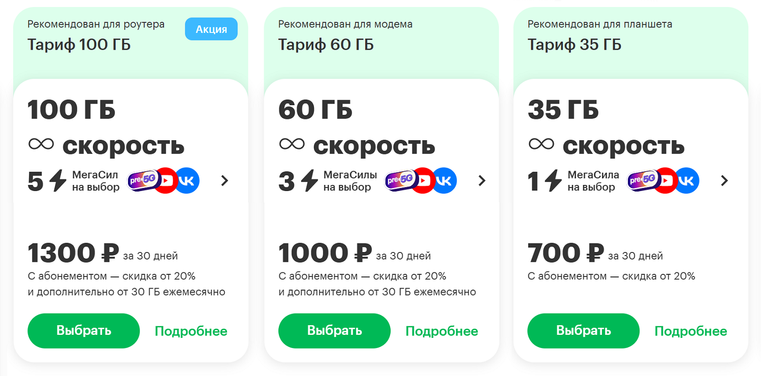 Интернет тарифы оператора МегаФон